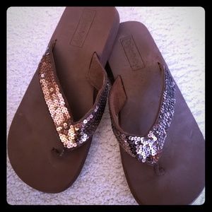 Brown Sequin Flip Flops